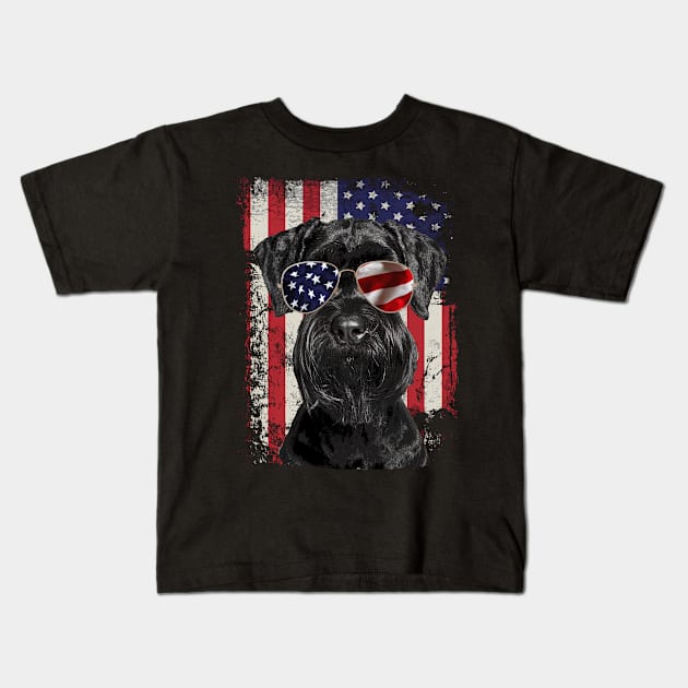 Sleek Schnauzer Silhouettes American Flag for Doggy Devotees Kids T-Shirt by Kevin Jones Art